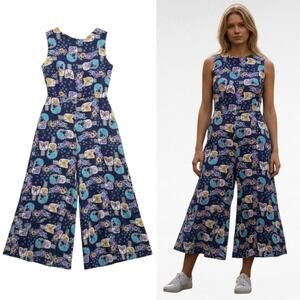 Vintage 70s Handmade Printed Wide Leg Jumpsuit